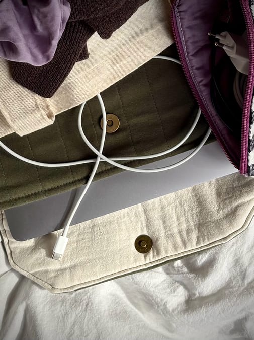 Handmade quilted laptop sleeve with laptop inside