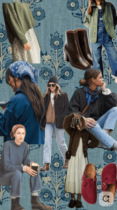 Collage with outfits that match fisherman aesthetic