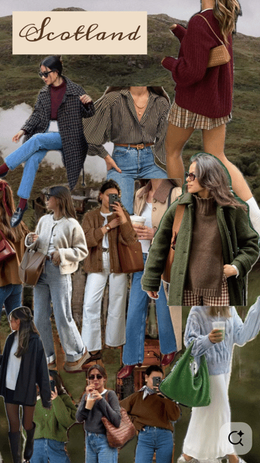 Collage with many Scotland inspired outfits